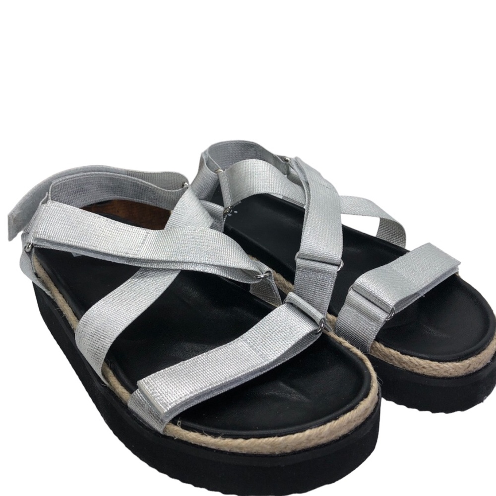 Women's BP Gage Fab Silver Platform Adjustable Straps Sandals Size 7.5